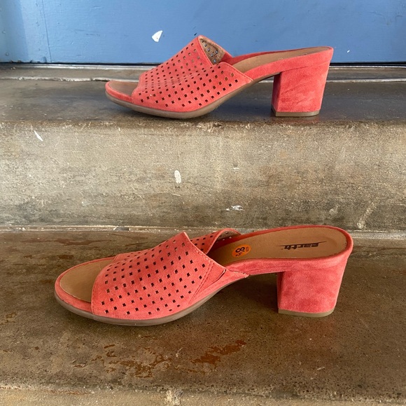 Earth Coral Suede Perforated Slide Mules - Picture 3 of 6